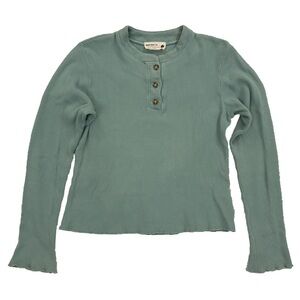 Back Beat Co. organic cotton teal cropped waffle henley tee size M